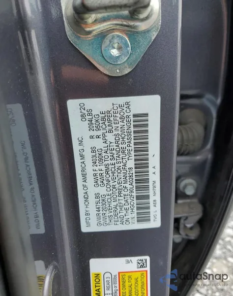 2020 Honda Accord Touring из США, поврежденный, VIN 1HGCV2F90LA028218